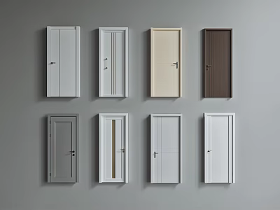 Various Color Swing Doors With Different Styles Arranged On Gray Background 3d model