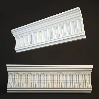 White Decorative Cornice With Arched Patterns For Interior Ceiling Wall Decoration 3d model