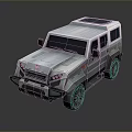 Silver Gray Off Road Vehicle With Rugged Design Angular Front Purple Headlights And Large Wheels 3d model