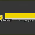 Yellow Box Truck with Trailer on Dark Background and Shiny Reflective Surface