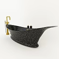 Elegant Black Speckled Freestanding Bathtub With Gold Faucet And Decorative Candles
