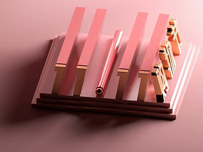 Modern Elegant Swing Door Design With Pink Panel And Gold Metal Frame 3d model