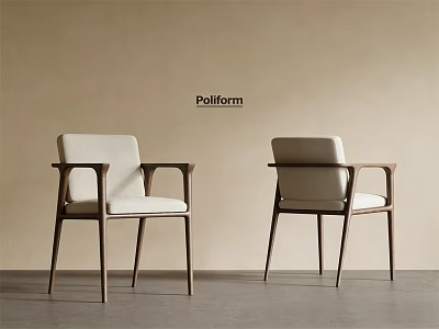 Poliform Modern Dining Chairs With Wooden Frame And Light Colored Cushion 3d model