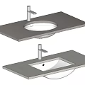 Modern Bathroom Sink Design With Undermount Circular Rectangular Shapes Gray Countertop And Faucet 3d model