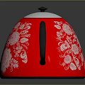 Stylish Red Electric Kettle With White Floral Patterns Blue Lid And Black Handle