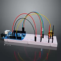 Microcontroller Circuit Board With Colored Wires Connected Electronic Components On White Base 3d model
