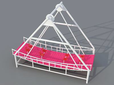 Outdoor Playground Equipment With White Triangular Frame Pink Platform And Red Seats 3d model
