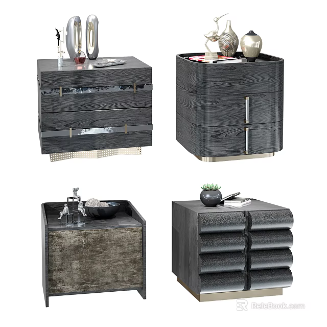 Elegant Modern Bedside Tables With Drawers And Decorative Metal Accents 3d model 