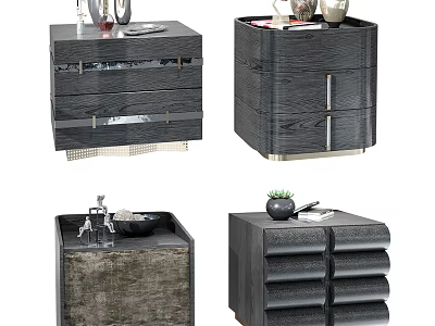 Elegant Modern Bedside Tables With Drawers And Decorative Metal Accents 3d model