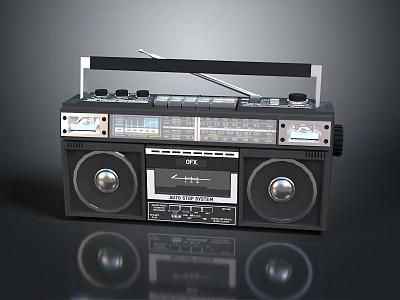 Vintage Computer Audio Boombox With Black Body Speakers And Radio Antenna 3d model