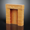 Egyptian Style Decorative Structure with Stacked Stone Blocks Winged Top Ornament and Circular Center Design