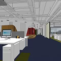 Modern Public Office Area With Open Layout Desks Computer Monitors And Carpets 3d model