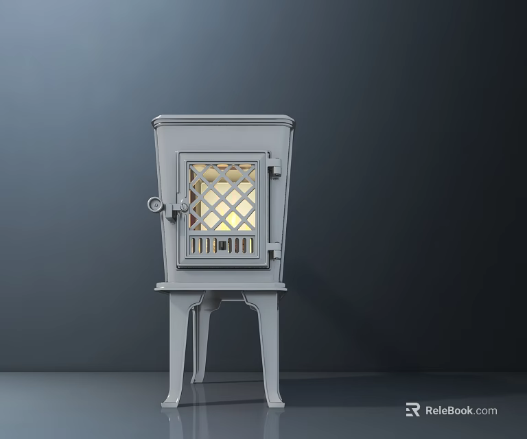 Modern Freestanding Metal Fireplace With Glass Door And Sleek Legs Design 3d model 