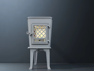 Modern Freestanding Metal Fireplace With Glass Door And Sleek Legs Design 3d model