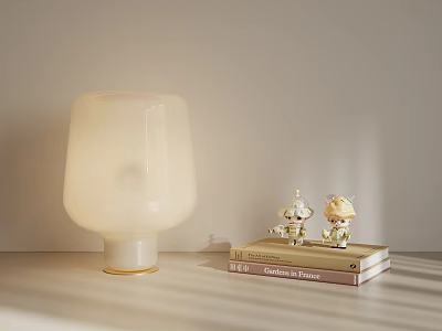 Light colored Table Lamp With Soft Light Small Dolls And Books On Table 3d model