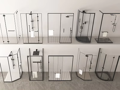 Stylish Shower Head Options With Modern Glass Shower Enclosures And Diverse Designs 3d model
