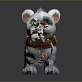 Game Movie Character White Puppy with Blue Eye Circles Brown Collar and Golden Pendant
