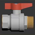 Shiny Metal Ball Valve With Silver Body Red Handle And Golden Connector