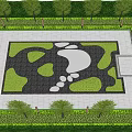 Landscape Wall Design with Green Plants Stone Path and Pebbles in Garden