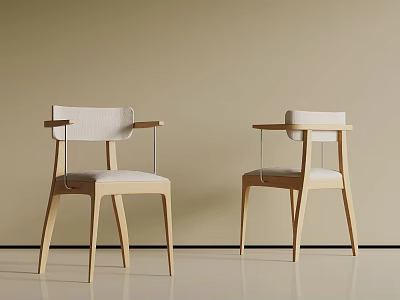 Minimalist Light Wood Desk With Two Comfortable Upholstered Armchairs For Warm Modern Home Study Space 3d model