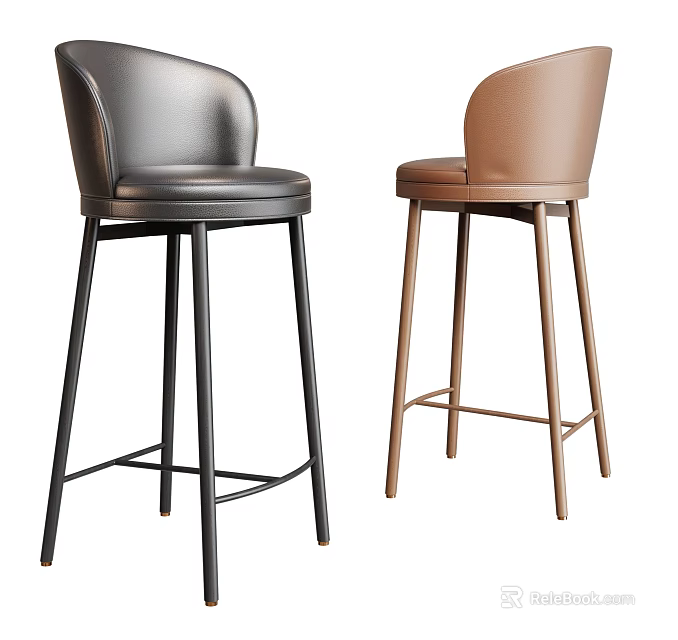 Modern Black and Brown Leather Bar Stools with Metal Legs Minimalist Design 3d model 
