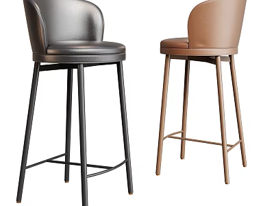 Modern Black and Brown Leather Bar Stools with Metal Legs Minimalist Design 3d model
