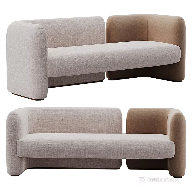 Modern Minimalist Two Seater Sofa With Beige And Brown Upholstered Design 3d model 
