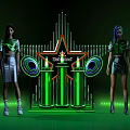 Red Bull Interactive Zone Featuring Dance Performance Neon Lights Star Decor And Green Background