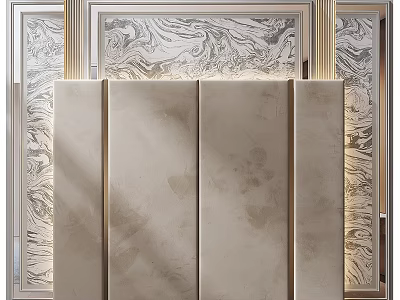 Elegant Modern Bedroom Accent Wall With Marble Texture And Golden Frames 3d model