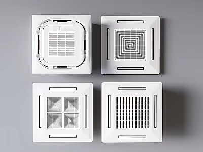 Modern White Square Ceiling Mounted Air Conditioner Fans With Unique Designs 3d model