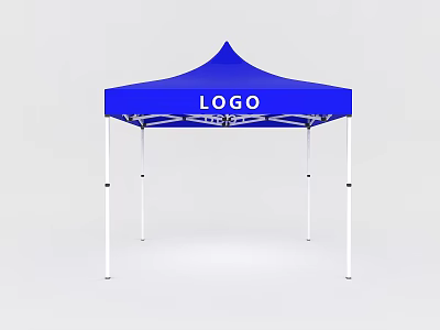 Sunshade Canopy In Blue With White Legs And Logo For Outdoor Use 3d model