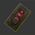 Red And Black Industrial Pump Equipment Featuring Valves Pipes On Green Base
