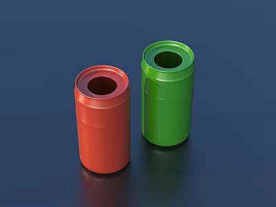 Stylish Household Trash Cans With Red And Green Cylindrical Design 3d model