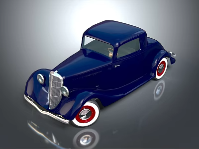 Deep Blue Vintage Car With Red Rims White Tires And Sleek Classic Design 3d model