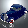 Deep Blue Vintage Car With Red Rims White Tires And Sleek Classic Design