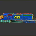 Blue CSX Train Locomotive Model With Yellow Accents On Reflective Surface
