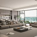 Modern Guest Restaurant Sofa Coffee Table Combination Dining Table and Chair 3d model