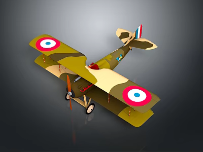 Vintage Biplane Model Toy With Green Beige Body And Red Blue Wing Emblems 3d model