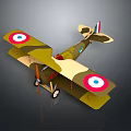 Vintage Biplane Model Toy With Green Beige Body And Red Blue Wing Emblems