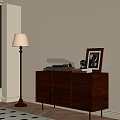 Vintage Wooden Dresser With Framed Photo Typewriter And Floor Lamp By Window