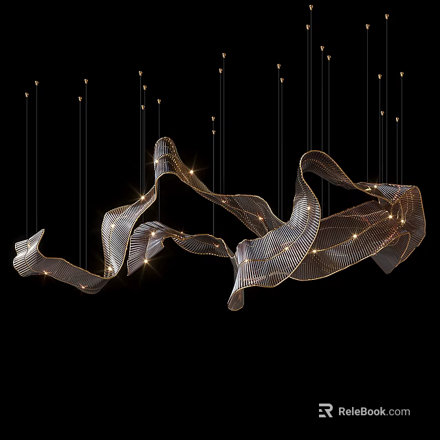 Modern Elegant Flowing Chandelier with Metallic Frame and Warm Lighting Effects 3d model 