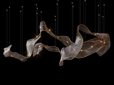 Modern Elegant Flowing Chandelier with Metallic Frame and Warm Lighting Effects 3d model
