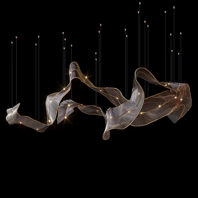 Modern Elegant Flowing Chandelier with Metallic Frame and Warm Lighting Effects 3d model