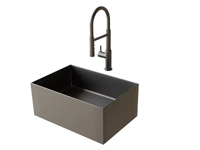 Modern Black Rectangular Kitchen Sink With Curved Matte Faucet Fixture Design 3d model