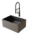 Modern Black Rectangular Kitchen Sink With Curved Matte Faucet Fixture Design