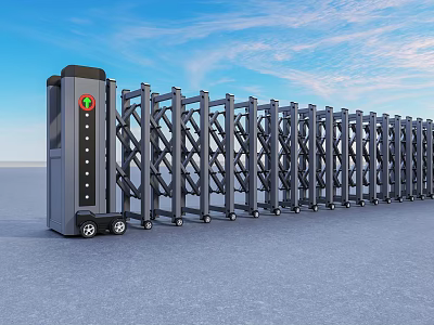 Public Facility Automatic Retractable Gate With Modern Metal Structure And Security Access 3d model