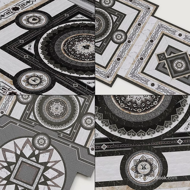 Geometric Decorative Components With Intricate Black White Patterns And Symmetrical Designs 3d model 