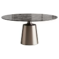 Modern Round Dining Table With Textured Glass Top And Conical Metal Base