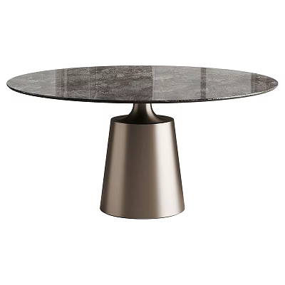 Modern Round Dining Table With Textured Glass Top And Conical Metal Base 3d model