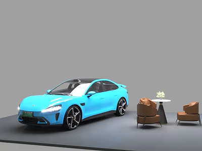 Brown Chair And Table Set With Flower Decoration For Modern Showroom 3d model